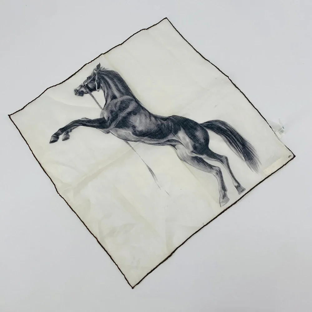Lady Heritage a Skandia Print Pocket Square White Horse Graphic Cotton Hanky